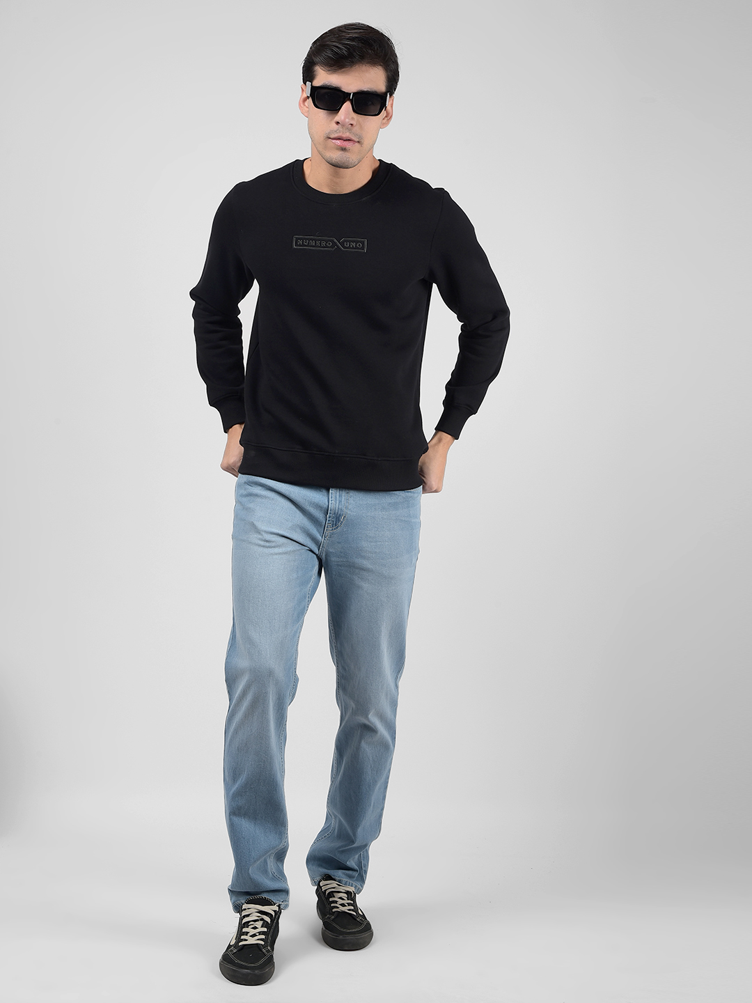 Numero Uno Men Logo Print Black Sweat Shirt